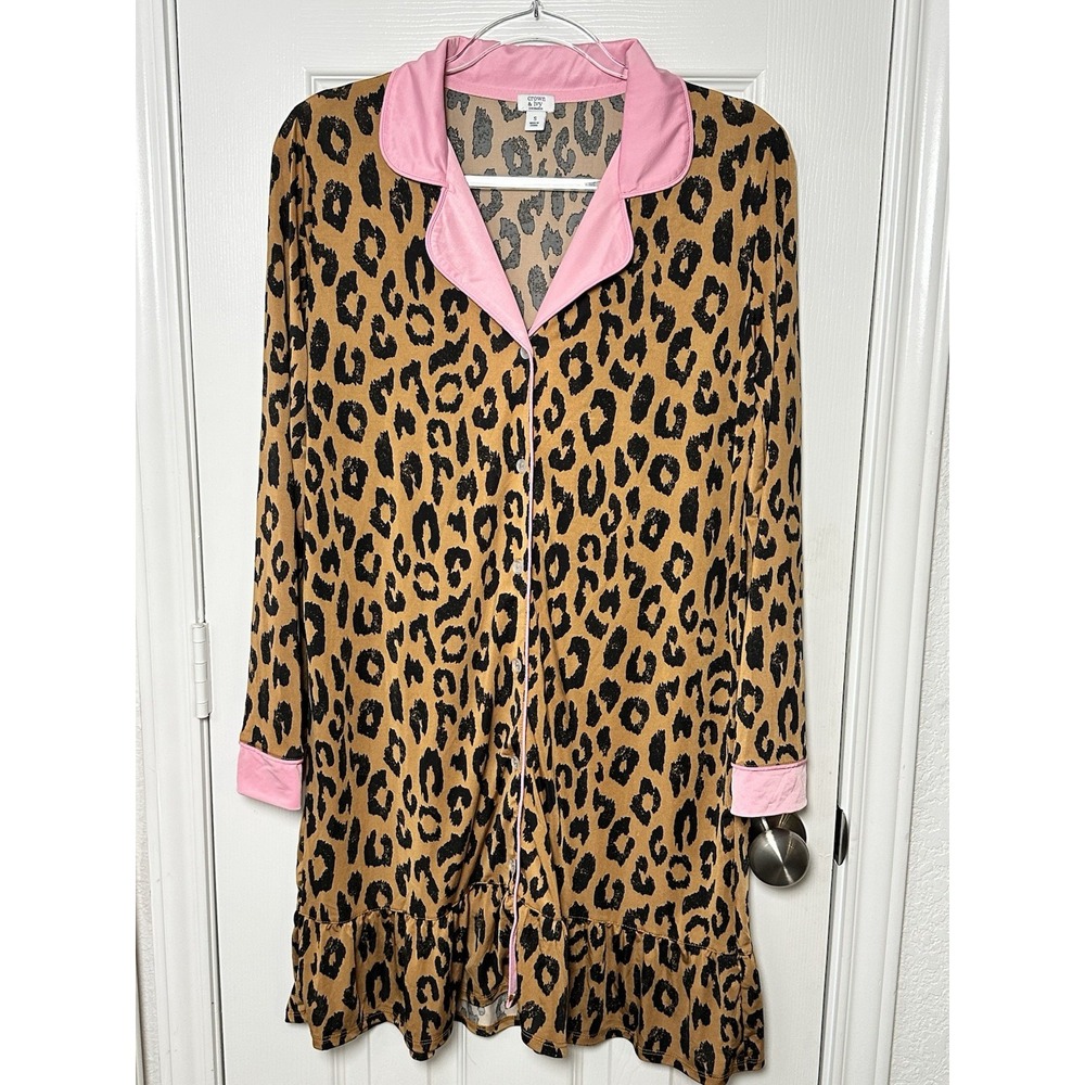 Crown And Ivy Intimates Leopard Print Button Down Nightshirt Womens Small